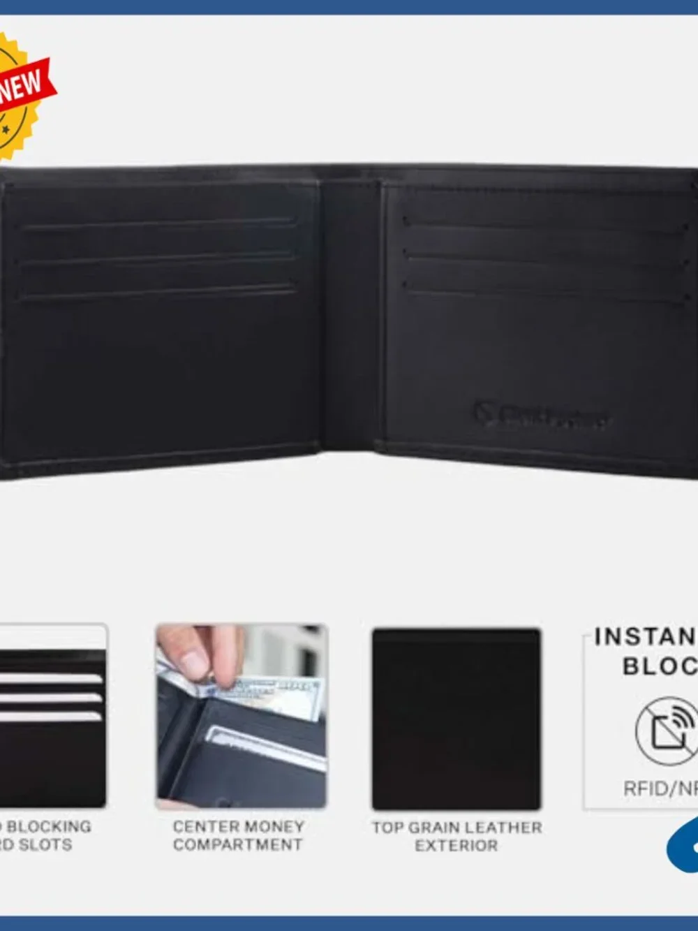 Slim RFID Blocking Bi-Fold Wallet, 6 Card Slots, Napa Leather, Travel Security